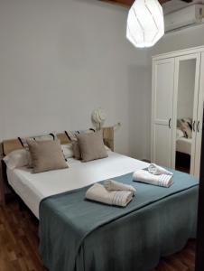 塞维利亚Azahar的一间卧室配有一张大床和两条毛巾