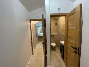 维尔纽斯Modern guest house in city center I Room 3的一间带卫生间和门的小浴室