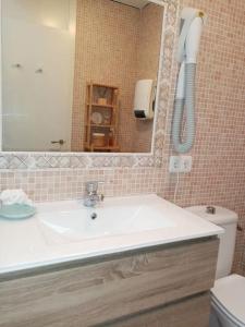 卡兰博希Precioso apartamento en complejo con piscina的一间带水槽、镜子和卫生间的浴室