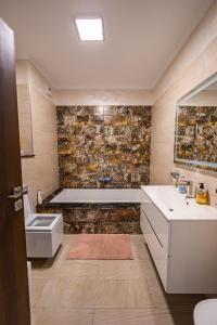 阿拉德Arad Residence - DeLuxe Blue Apartment的带浴缸、卫生间和盥洗盆的浴室