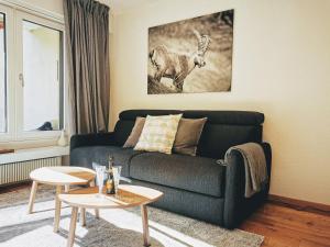 圣莫里茨Sankt Moritz Spirit Piz Bernina 5的客厅配有沙发和山羊照片