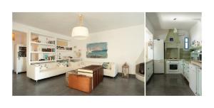 皮索利瓦迪Morfia Villas的一间带白色家具的客厅和厨房