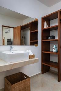 普拉亚卡门Verandah Studios的一间带水槽和架子的浴室