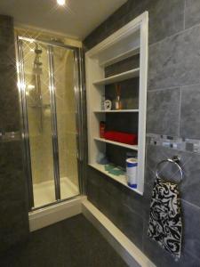 SandycroftVictoria Villas的带淋浴和玻璃淋浴间的浴室