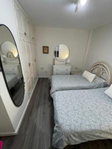厄尔梅达诺Medano View的一间卧室配有两张床和镜子