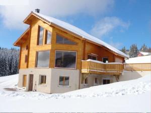 Ban-sur-Meurthe-ClefcyGrand Valtin : chalet écolo 4 étoiles 14 personnes的木屋,地面上积雪