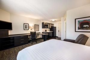 拉斯维加斯Sonesta Simply Suites Las Vegas Convention Center的配有一张床和一张书桌的酒店客房