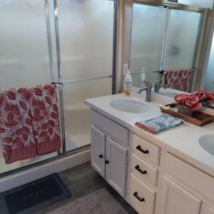 拉斯维加斯New beautifully remodeled home in Las Vegas的一间带水槽和淋浴的浴室