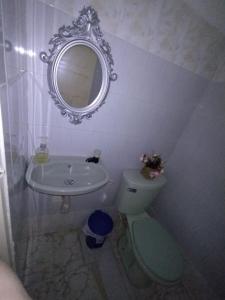 卡塔赫纳HABITACION CERCA DE LA UNIVERSIDAD DEL Sinu的一间带水槽、卫生间和镜子的浴室