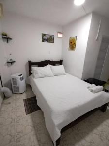卡塔赫纳HABITACION CERCA DE LA UNIVERSIDAD DEL Sinu的卧室配有一张白色大床