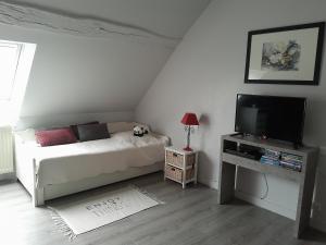 Huisseau-sur-CossonEscale Au Chiteau的一间小卧室,配有一张床和电视