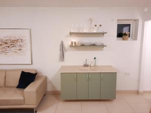 欧登塞Casa Køster studio的客厅配有水槽和沙发