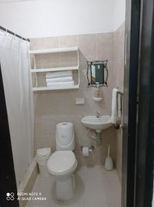 圣安德烈斯Posada Miss Mazie的一间带卫生间和水槽的小浴室