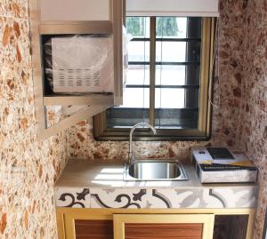 阿克拉High Level Apartment的一个带水槽和窗户的小厨房