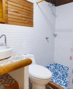 托卢Hotel Camino Verde的一间带卫生间和水槽的浴室