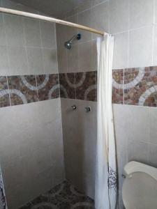 奥里萨巴Multialojamientos Pico de Orizaba的带淋浴和卫生间的浴室