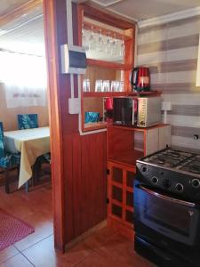 蒙特港Cabaña Alba的一间带炉灶和微波炉的小厨房