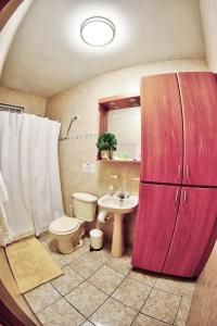 萨利纳斯Salinas House - The World’s favorite stay!的一间带卫生间、水槽和镜子的浴室