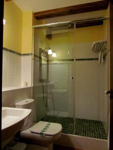 阿尔巴拉辛阿尔巴朗酒店的带淋浴、卫生间和盥洗盆的浴室
