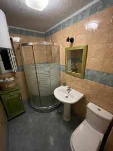 VukovinaSunny Hill kuća za odmor na Zlataru的带淋浴、卫生间和盥洗盆的浴室