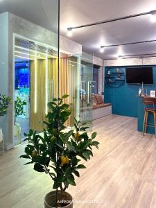 班敦孟Airport Mini Hostel at Don Muang Airport的一间客厅,里面装有盆栽植物