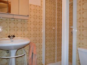 大博尔南Appartement Le Grand-Bornand, 1 pièce, 4 personnes - FR-1-241-66的一间带水槽和淋浴的浴室