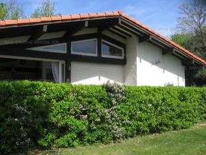布科·莱斯白老城Villa Vieux-Boucau-les-Bains, 4 pièces, 5 personnes - FR-1-379-93的白色的房子,有红色的屋顶和灌木丛