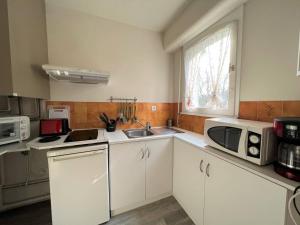 康博莱班Appartement Cambo-les-Bains, 1 pièce, 2 personnes - FR-1-495-50的一间带水槽和微波炉的小厨房
