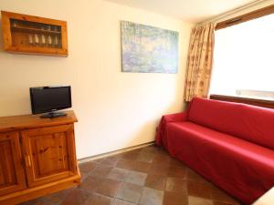 蒙热内夫尔Appartement Montgenèvre, 2 pièces, 4 personnes - FR-1-330D-91的客厅配有红色沙发和电视