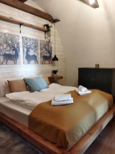 蒂豪尼Boti Hill Natural的一间卧室配有一张大床和两条毛巾
