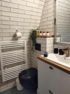 蒂豪尼Boti Hill Natural的浴室设有黑色的卫生间和水槽。