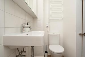 维尔纽斯Air Apartment 105的白色的浴室设有水槽和卫生间。