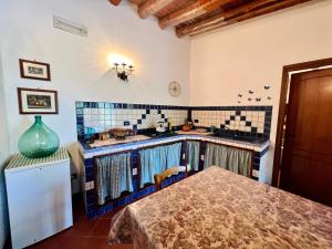 卡里尼Villa Talìa的一个带水槽和桌子的厨房