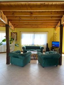 埃尔卡拉法特Ruca Nel的客厅配有绿色沙发和床。