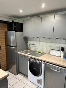 图尔昆Très belle appartement plein centre ville的厨房配有洗碗机和水槽。