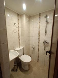 班斯科Guest rooms Bansko的浴室配有卫生间、盥洗盆和淋浴。