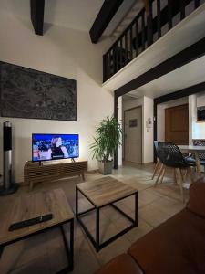 圣普里安海滩les reflets的客厅的墙上配有平面电视。