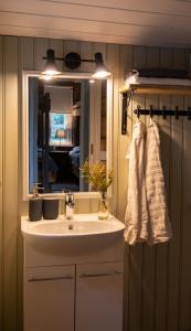 帕尔加斯Brännskär Cottages & Glamping的一间带水槽和镜子的浴室