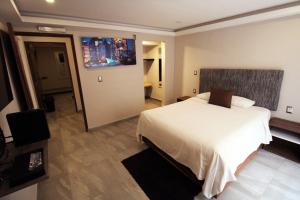 墨西哥城OSLO 5的酒店客房设有一张床和墙上的电视