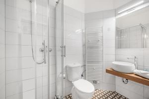 布拉迪斯拉发Downtown Bratislava B&B的白色的浴室设有卫生间和水槽。