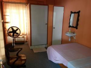 帕拉马里博奥博格旅馆的一间卧室配有一张床、一个水槽和一把椅子