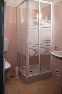 巴勒尔Baleal Surf Emotions的浴室里设有玻璃门淋浴