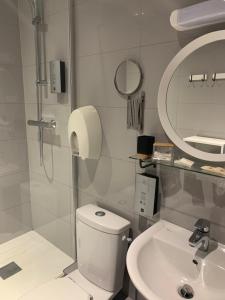 科维克恩奥热白马客栈的一间带卫生间、水槽和镜子的浴室