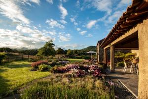 拉戈阿Azores Country Nature的鲜花庭院和庭院的房子