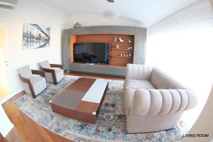 伊佐拉Luxury Marina View Apartment Izola的带沙发和电视的客厅