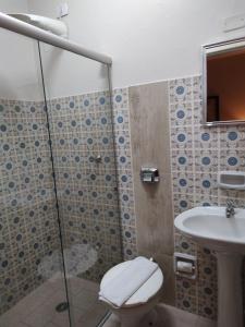 布罗塔斯卡赛罗酒店的带淋浴、卫生间和盥洗盆的浴室