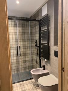 摩德纳迪-坎皮格里奥Des Alpes C Flat 11的带淋浴、卫生间和盥洗盆的浴室