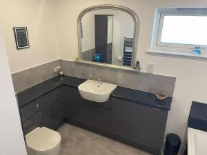 勒威克Wasterview, Central Mainland, Ideal base的一间带水槽、卫生间和镜子的浴室