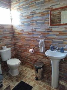 圣佩德罗·德·阿塔卡马Hostal Belen的一间带卫生间和水槽的浴室