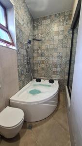 库塔伊西Nino's Cosy Apartment的浴室设有卫生间、浴缸和水槽